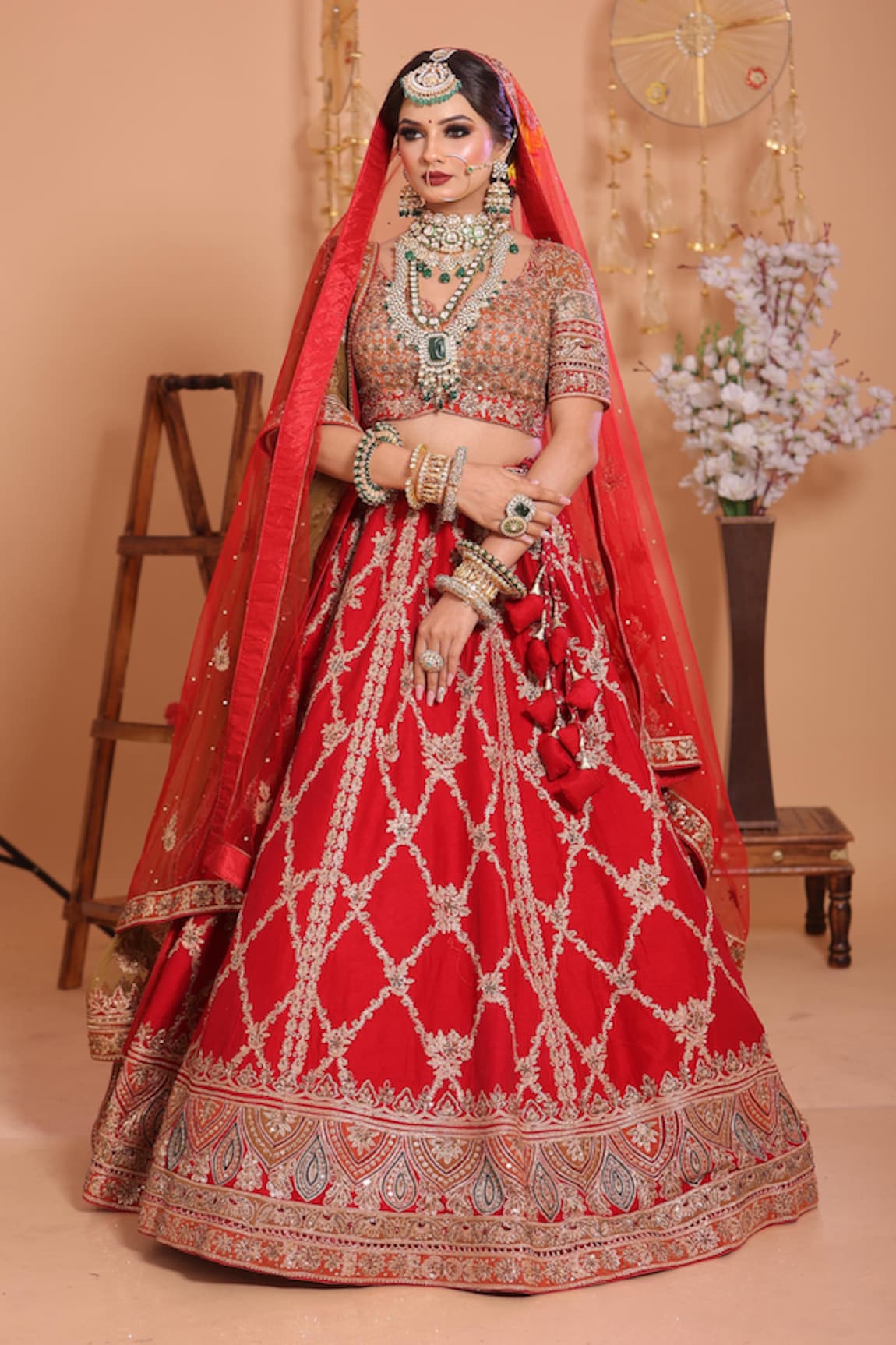 mehar Floral Embroidered Net Bridal Lehenga Set