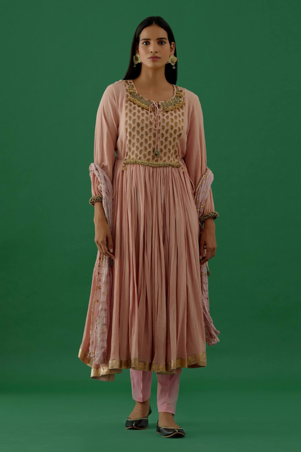 5elements Metal Peacock Embellished Anarkali Set