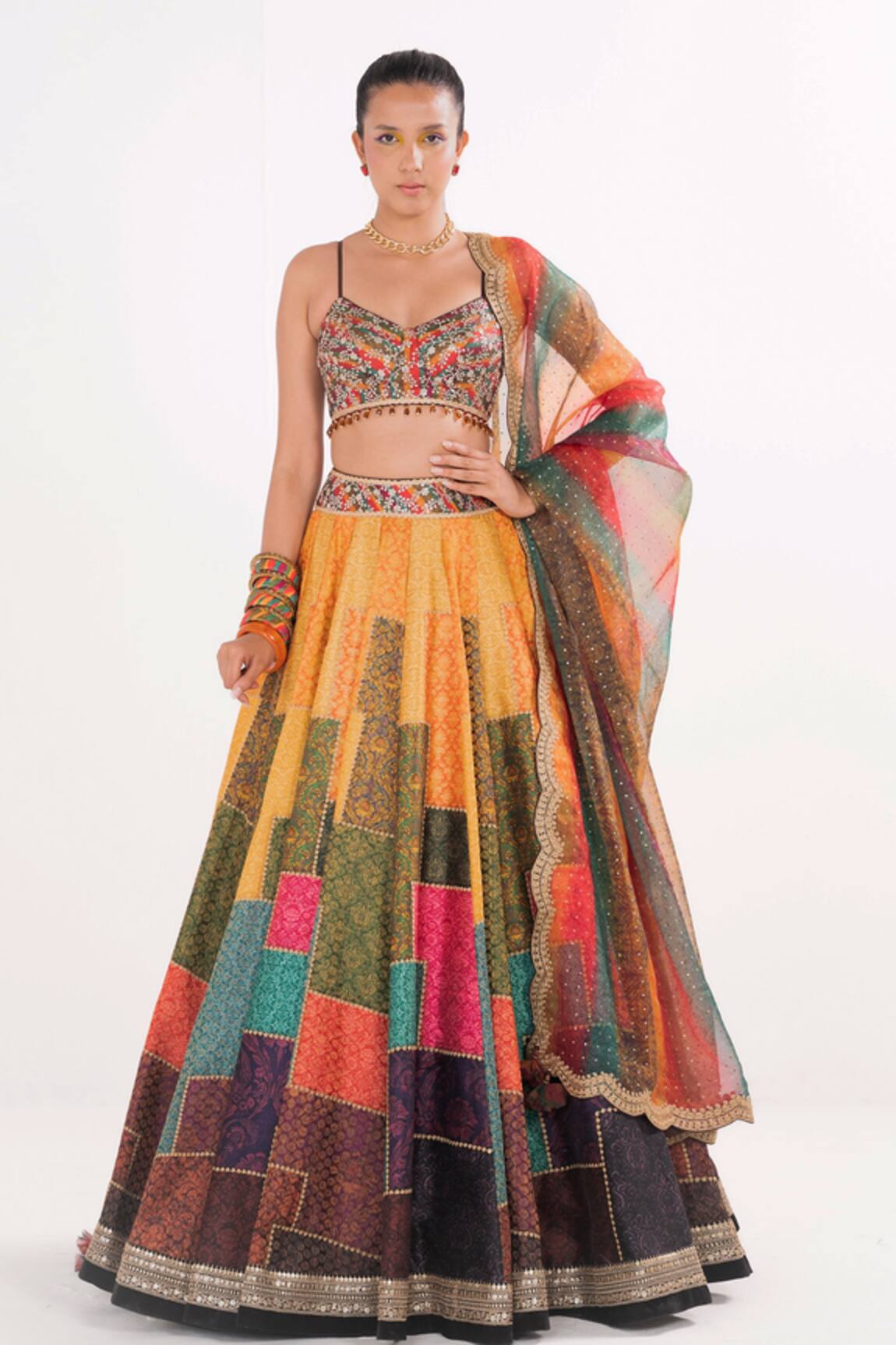 Cedar & Pine Collage Pattern Brocade Lehenga Set 