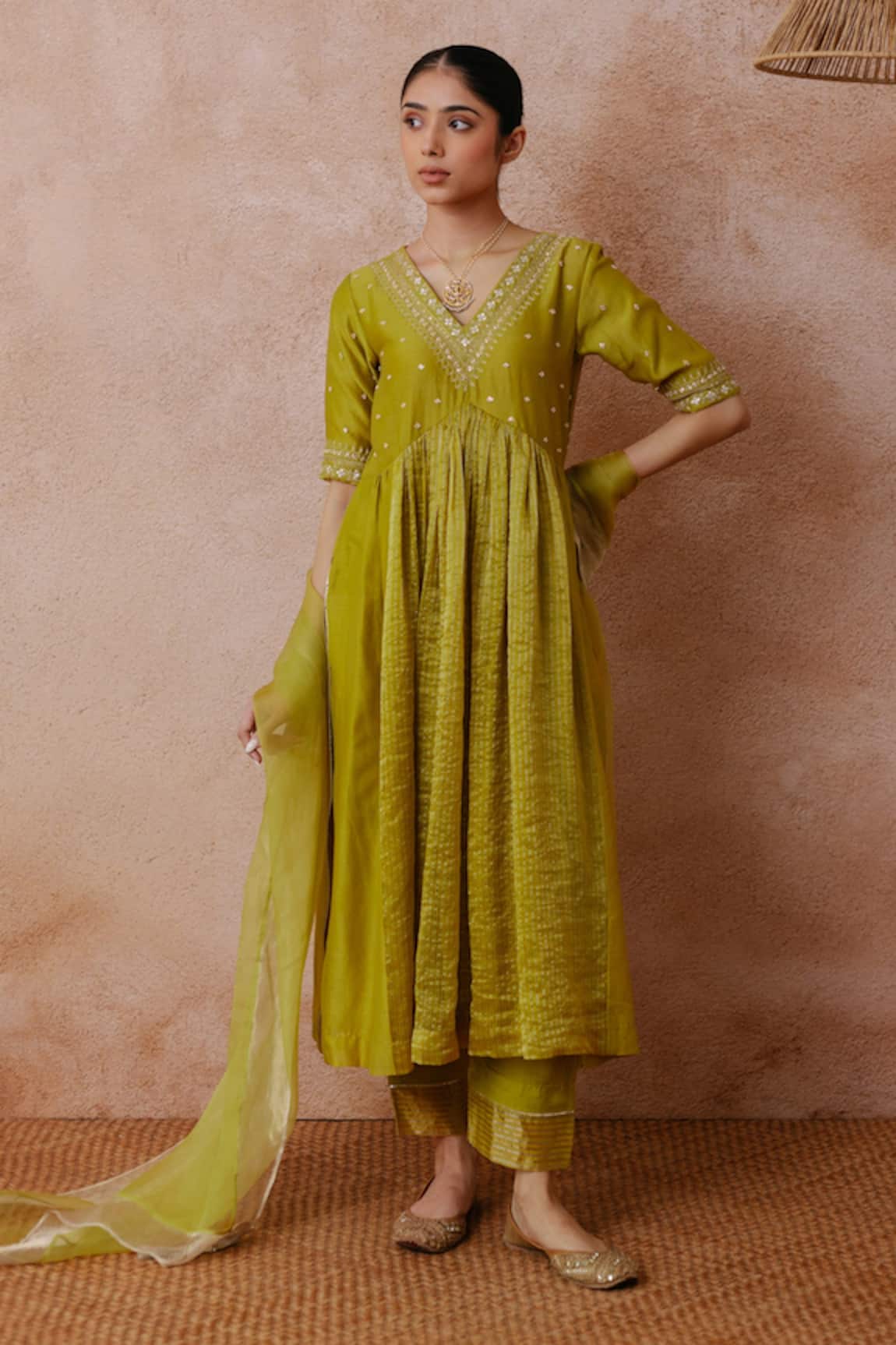 Label Mansi Nagdev Sadia Chanderi Panelled Anarkali Set