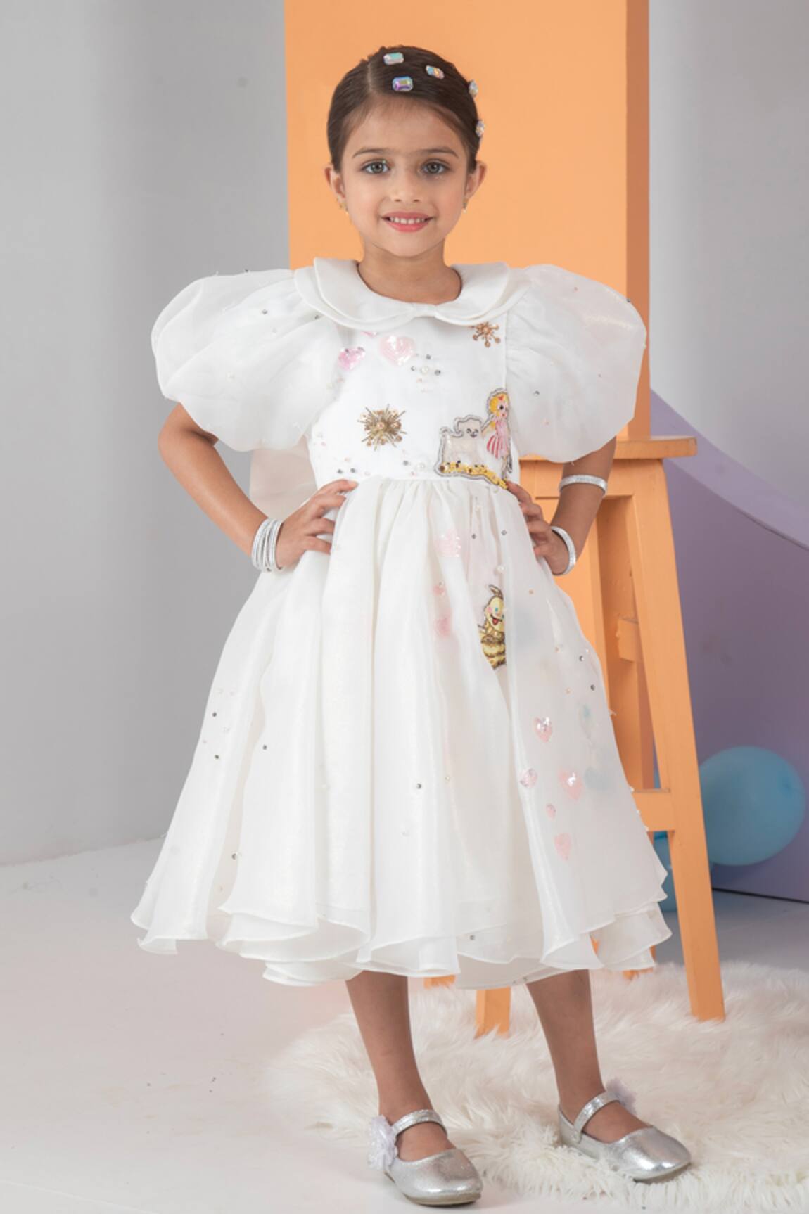 Hoity Moppet Hand Embroidered Princess Rule Balloon Sleeve Dress
