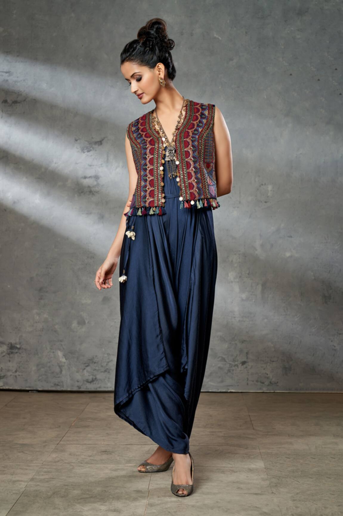 Aditi Somani Pleated Draped Jumpsuit With Embroidered Jacket 