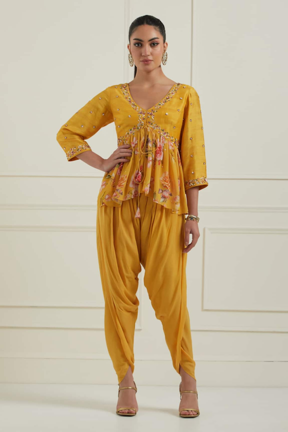 Label Nitisha Floral Print Peplum Jacket & Dhoti Pant Set