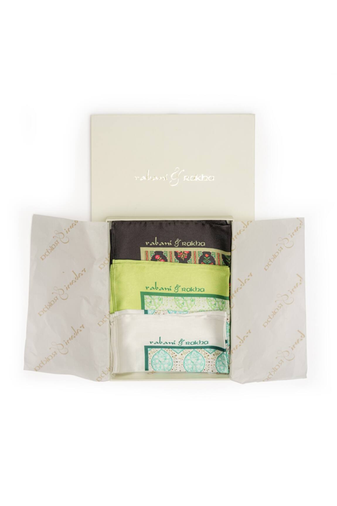 Rabani & Rakha Floral Jaal Print Pocket Square Gift Box - Set of 3