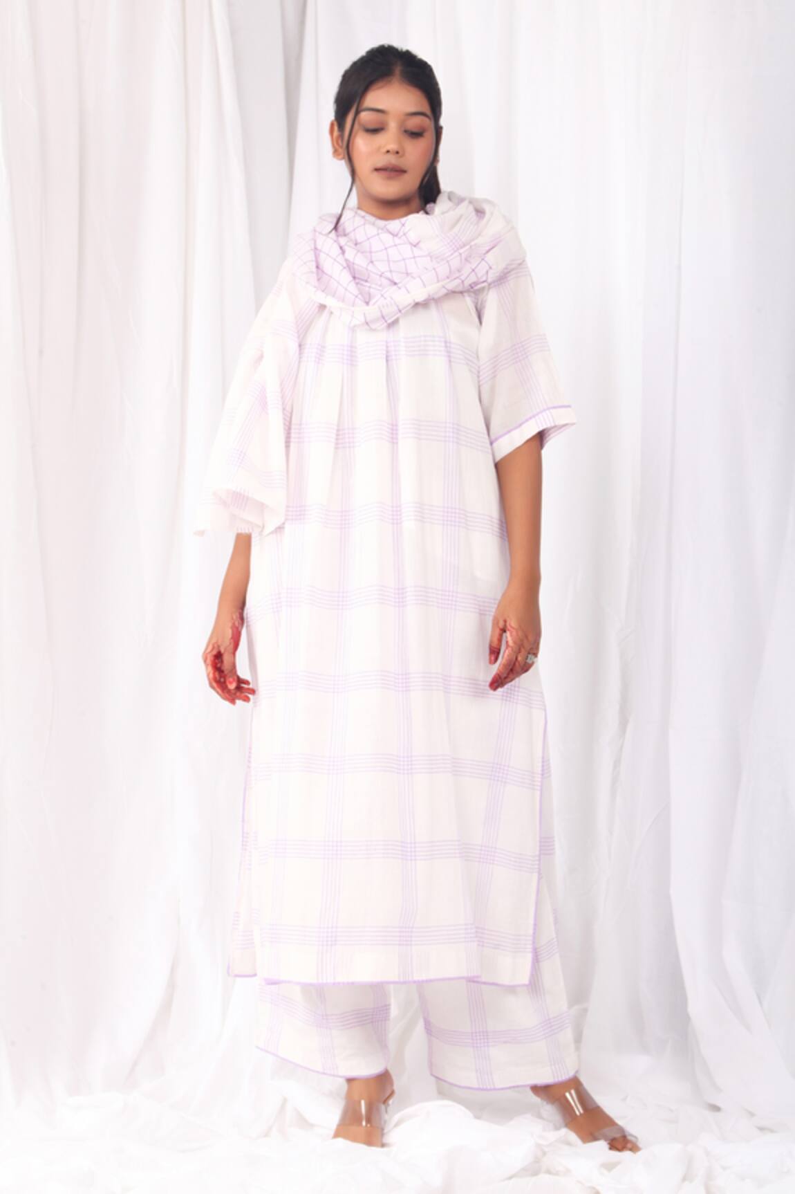 Khat Pastel Checkered Pattern Kurta Pant Set