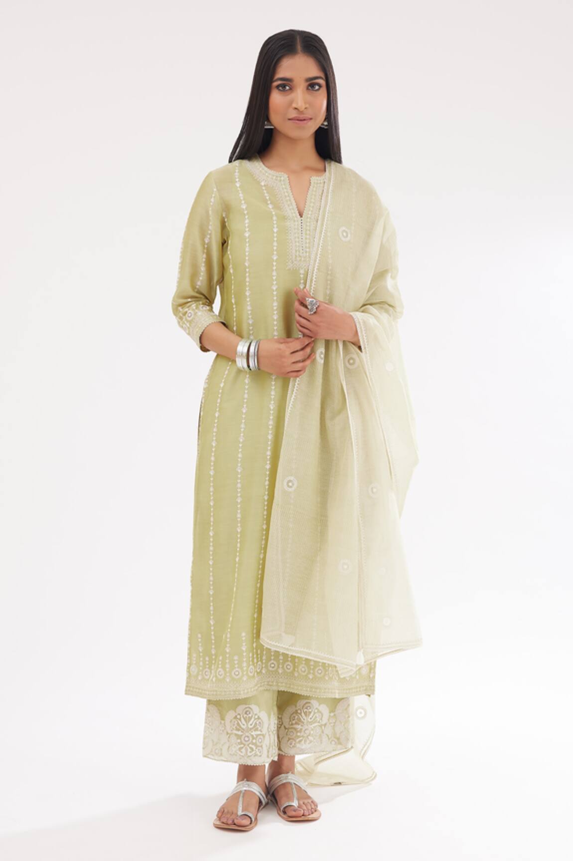 Kora Embroidered Silk Chanderi Kurta Set