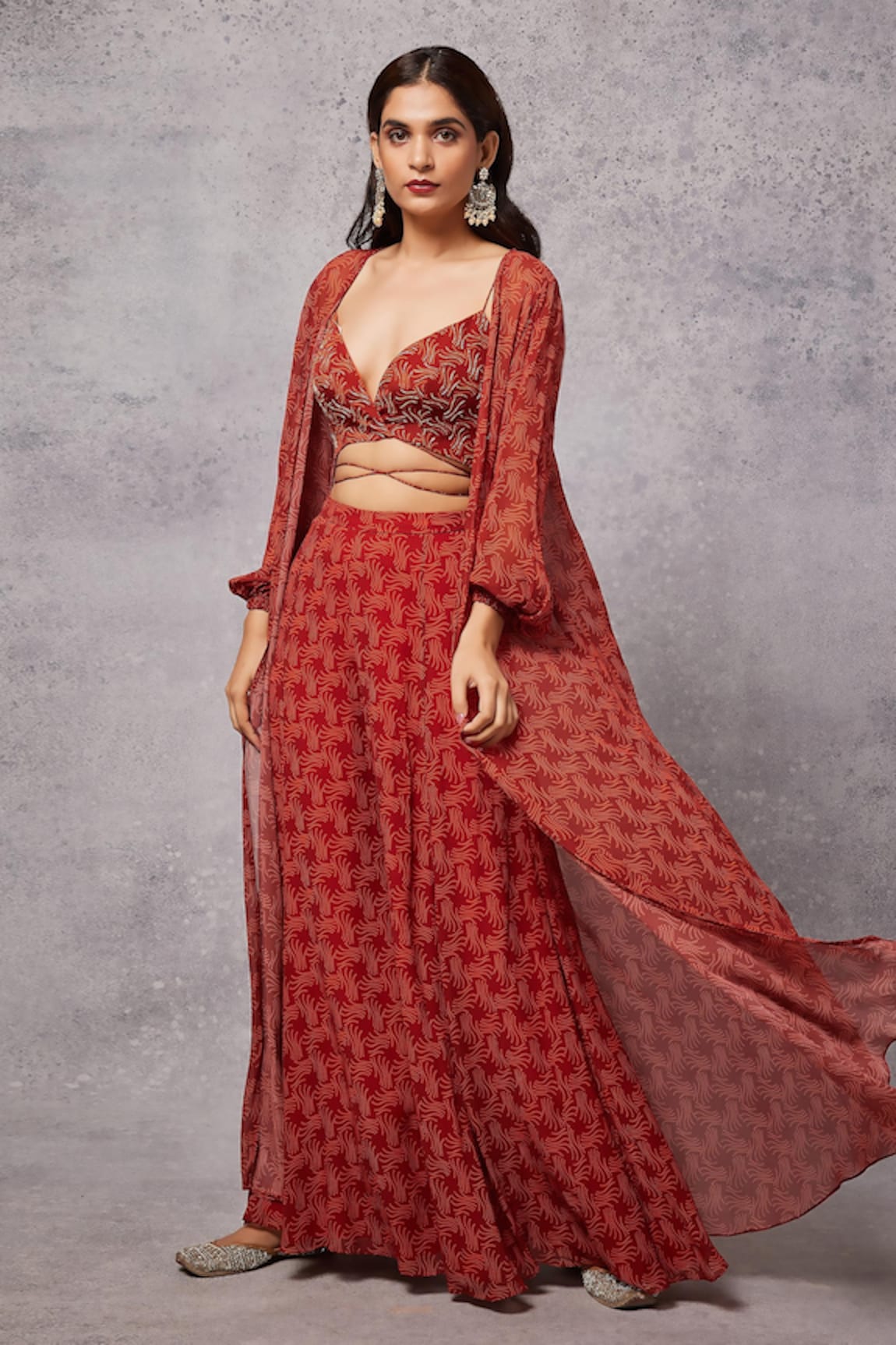 Senren by Eshana Raut Swirl Line Print Cape & Sharara Set