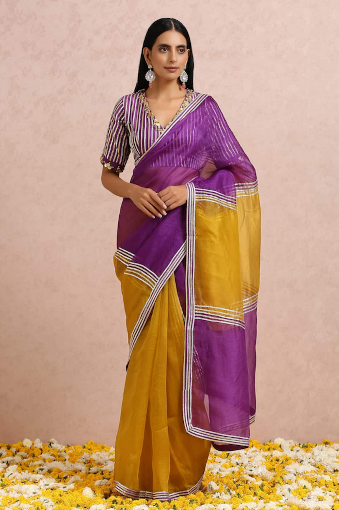 Label Nitika Color Block Saree With Blouse