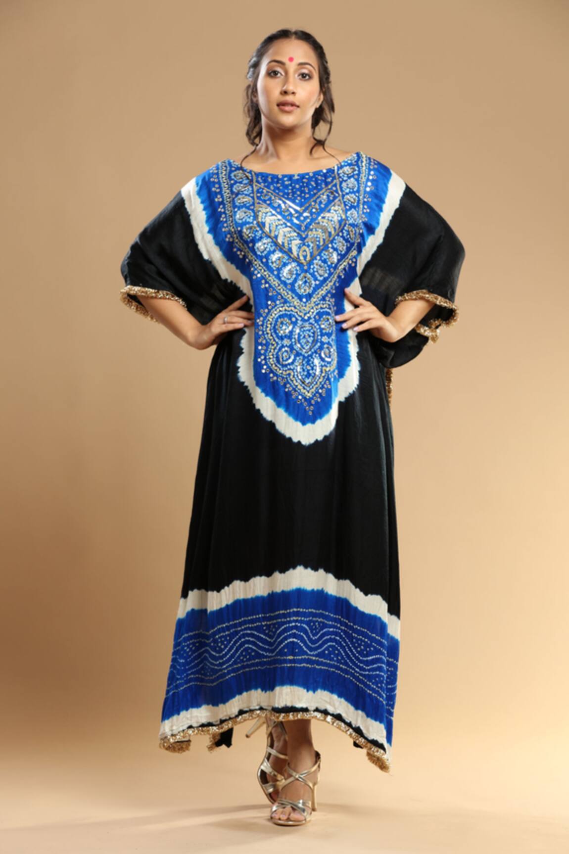 Etasha By Asha Jain Bandhani Pattern Embroidered Kaftan 