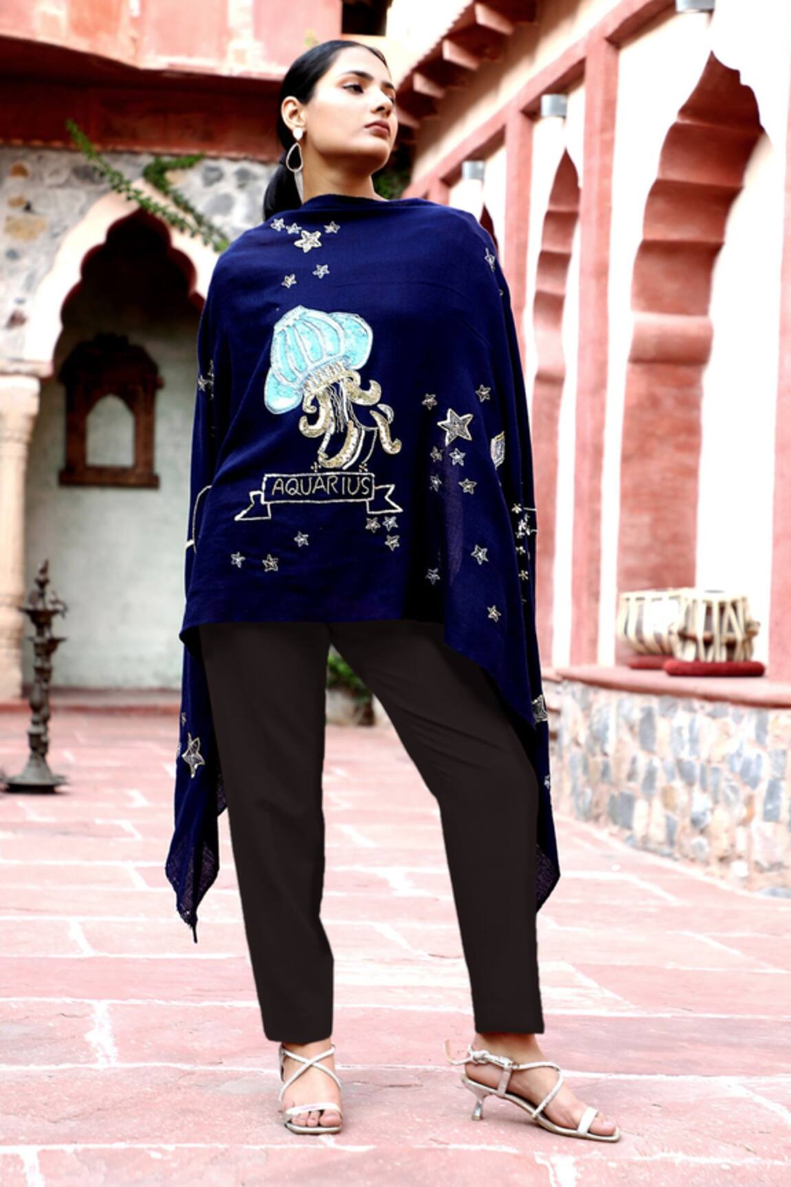 Dusala Aquarius Sequin Pipe Embroidered Shawl 