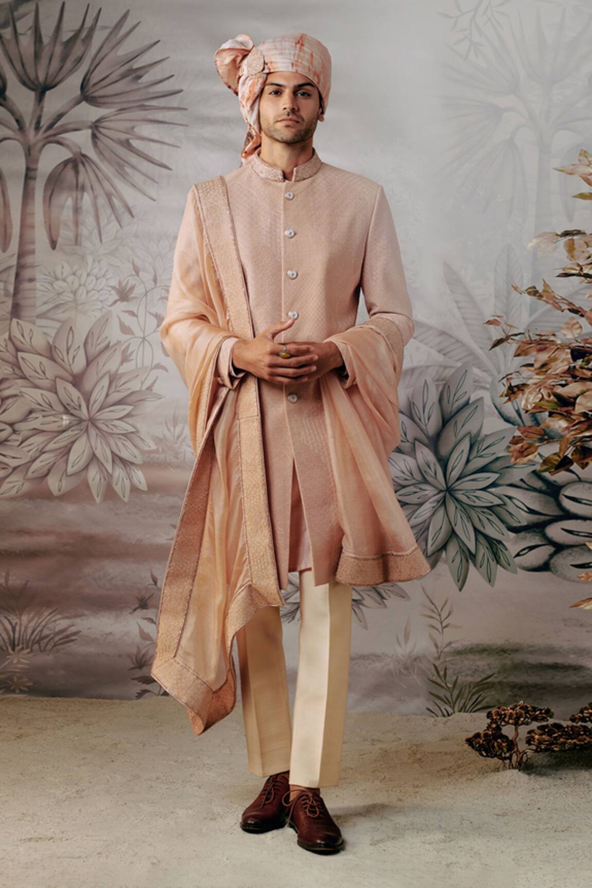 Philocaly Temple Thread Embroidered Sherwani Set