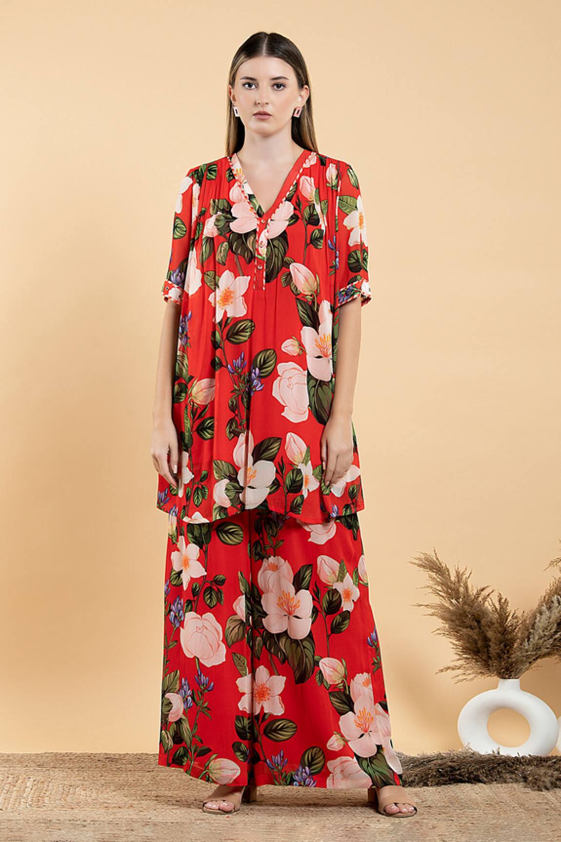 Divi By Sonal Khandelwal Floral Print Flared Kurta & Palazzo Set