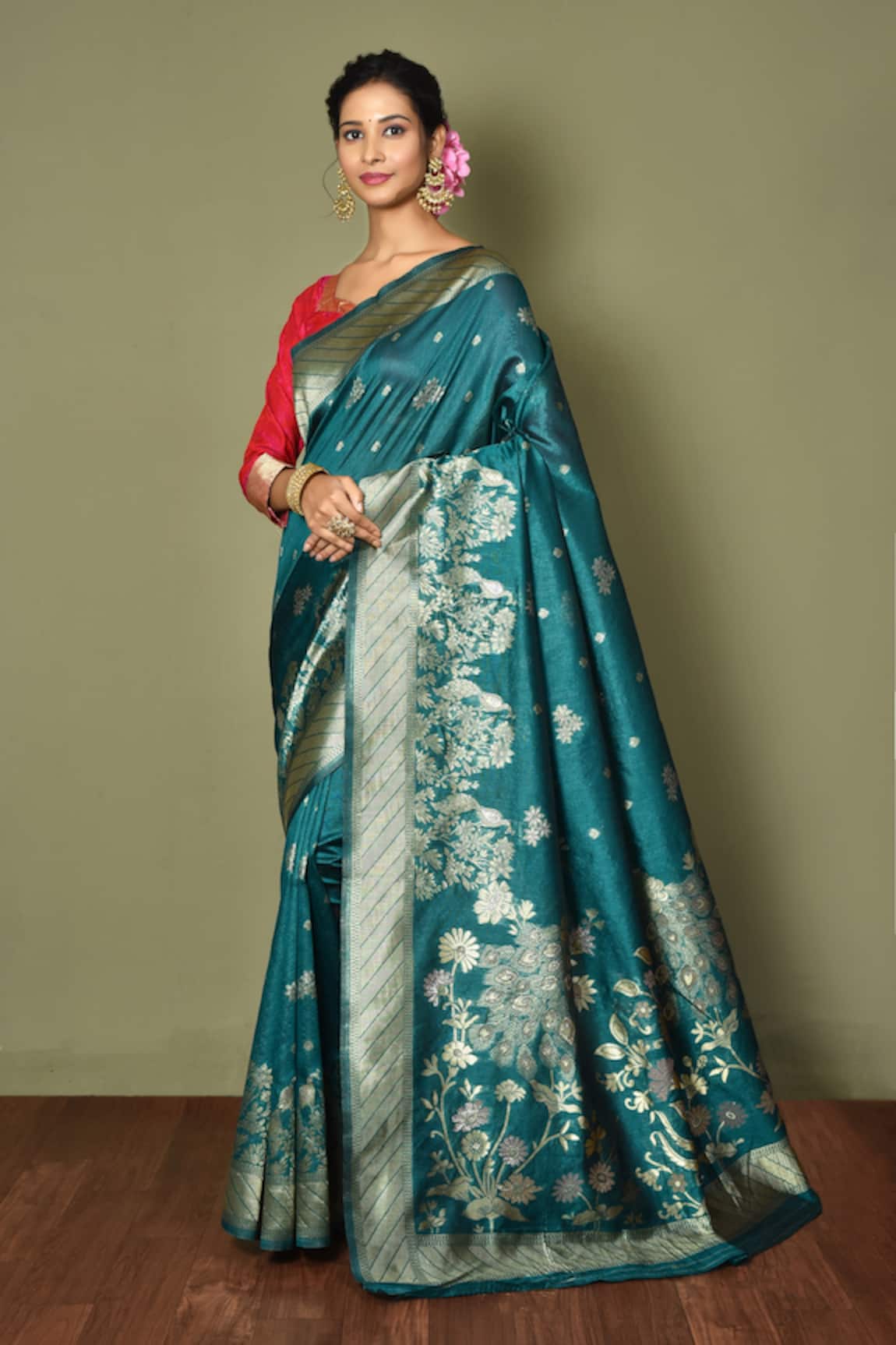 Samyukta Singhania Peacock & Floral Woven Saree With Running Blouse