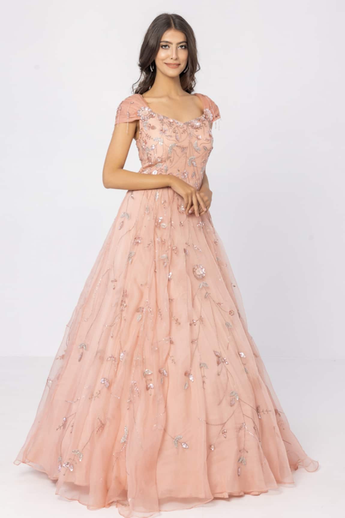 Sartoriale Floral Embroidered Silk Organza Gown
