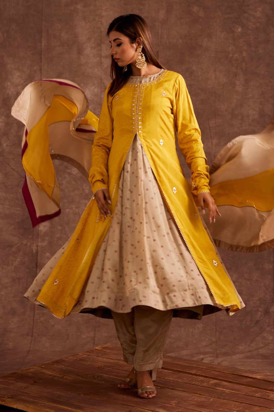 The Home Affair Gota Patti Embroidered Contrast Jacket Kurta Set 