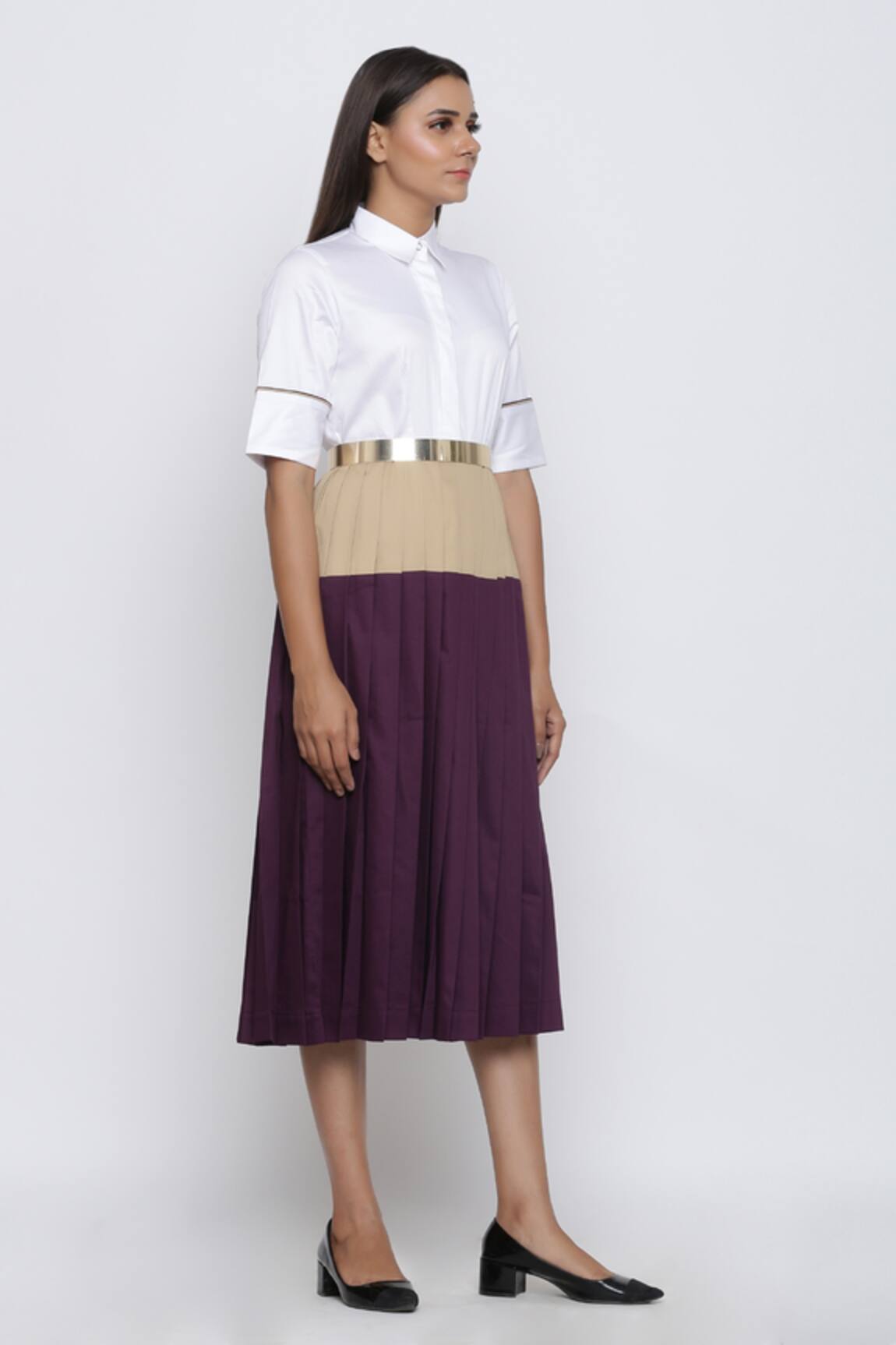 Escape By Aishwarya Pleated Colorblock Midi Dress 