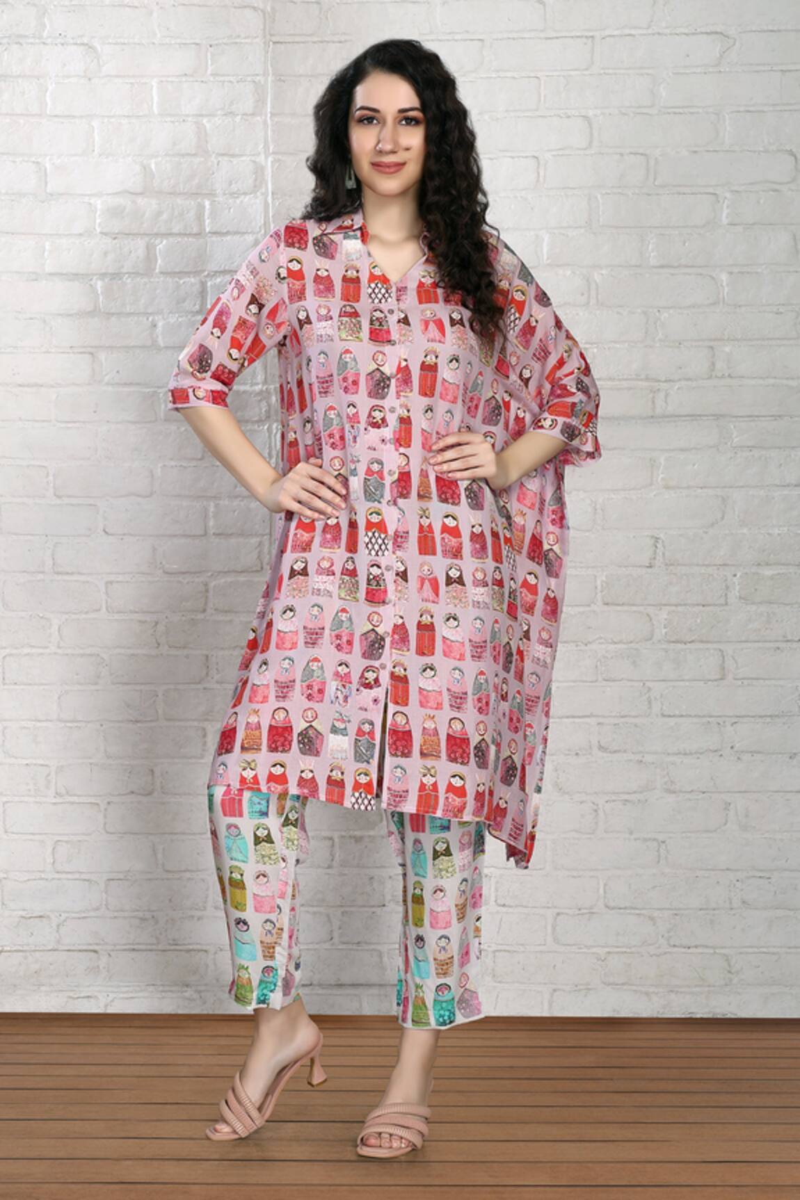 Whimsical By Shica Printed Kaftan Shirt & Pant Set