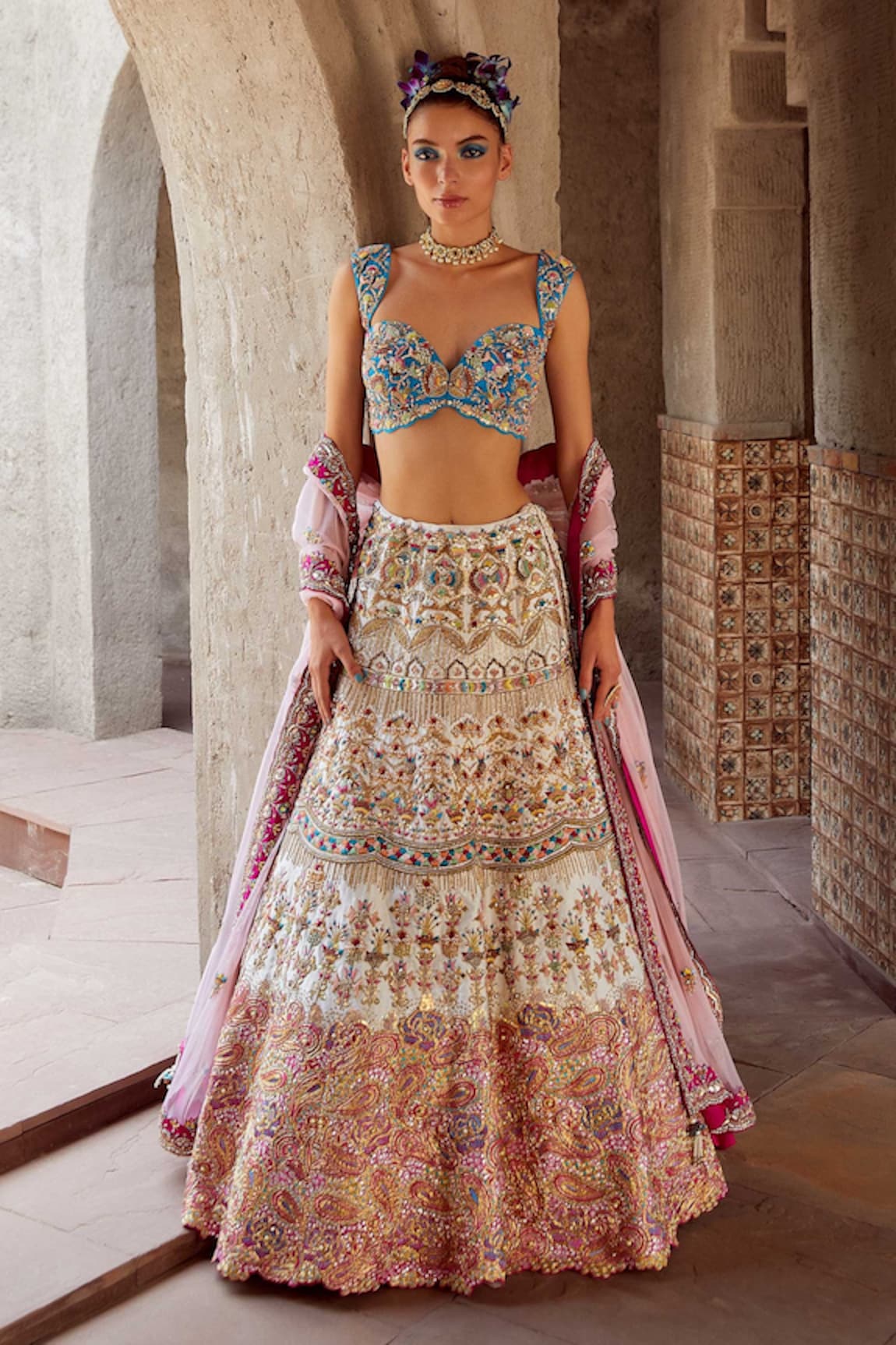 Kaaisha by Shalini Floral Embroidered Silk Lehenga Set