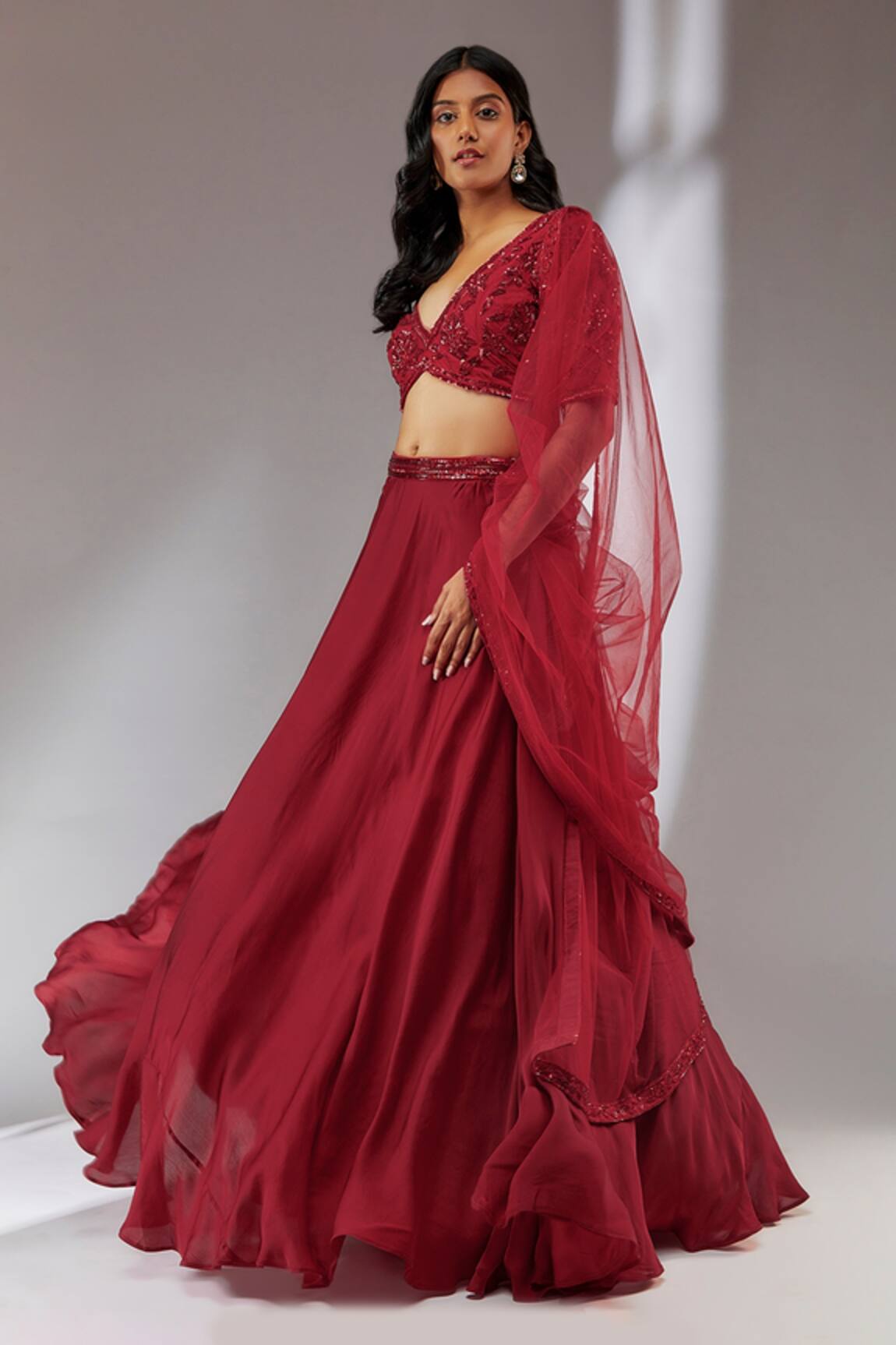 Neha Khullar Embroidered Waistband Satin Lehenga Set