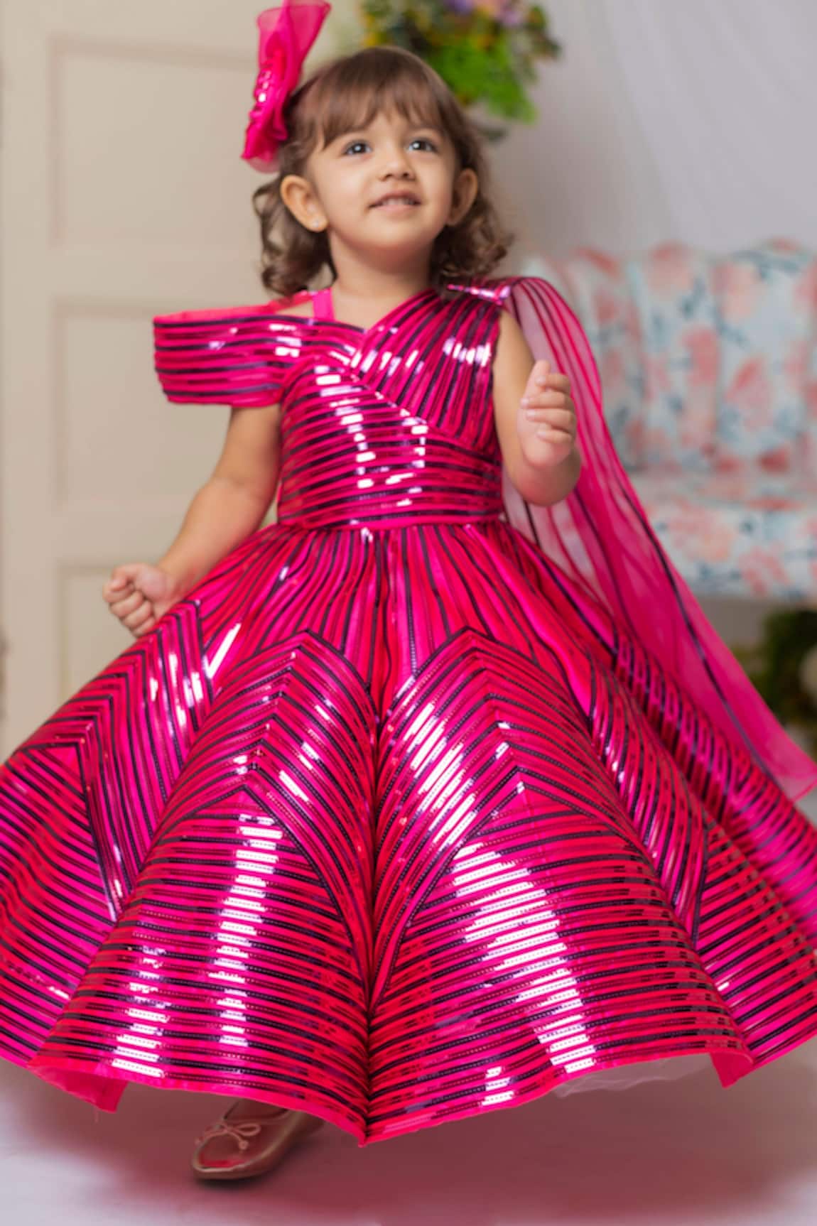 Lil Angels Sequin Embellished Geometric Pattern Gown