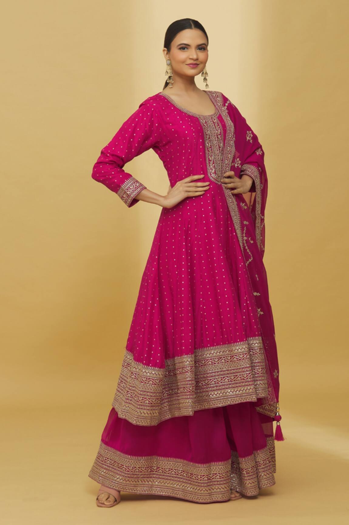 Samyukta Singhania Zari & Sequin Embroidered Anarkali Palazzo Set