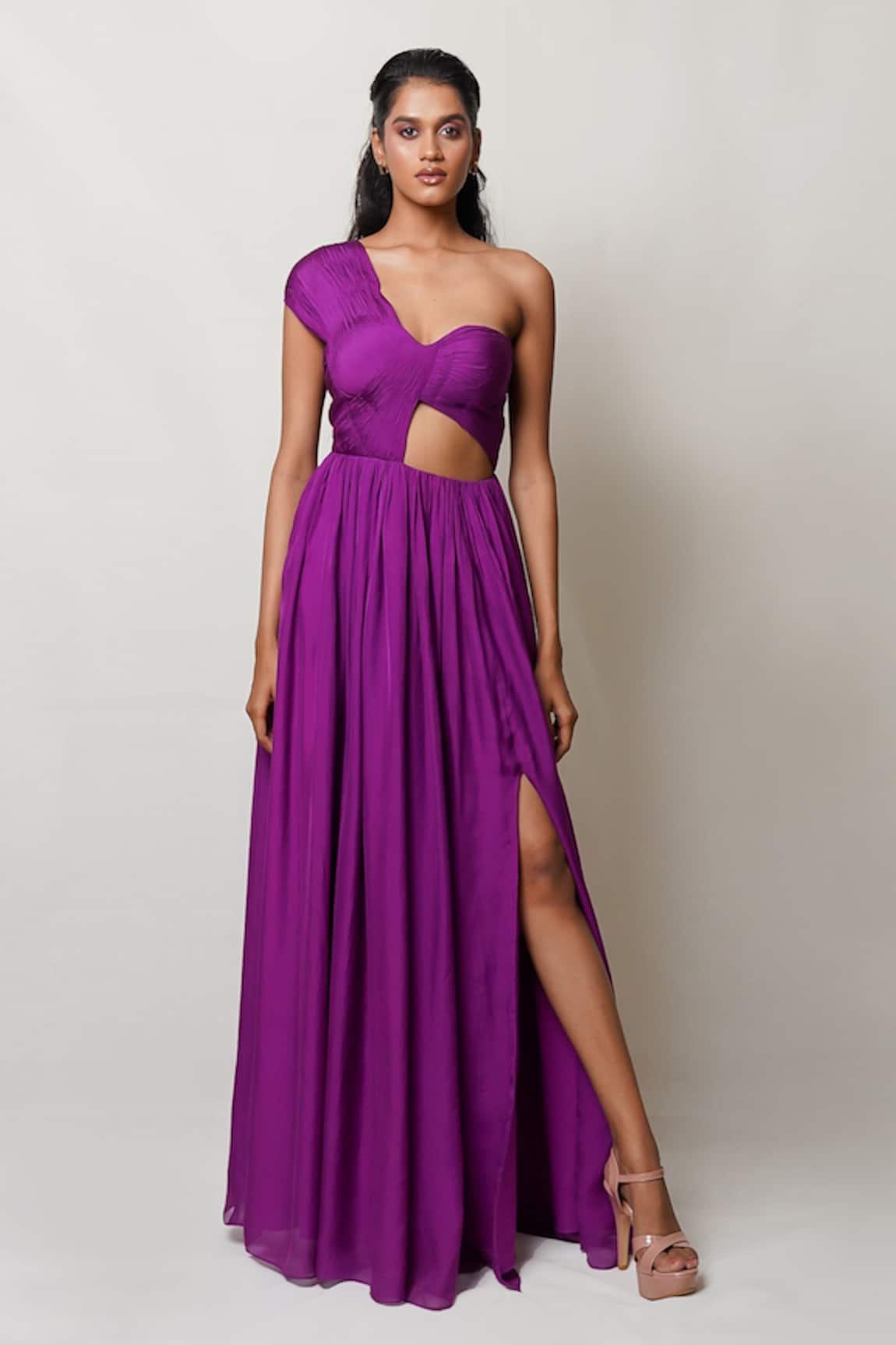 Pinup By Astha Pleated One Shoulder Gown