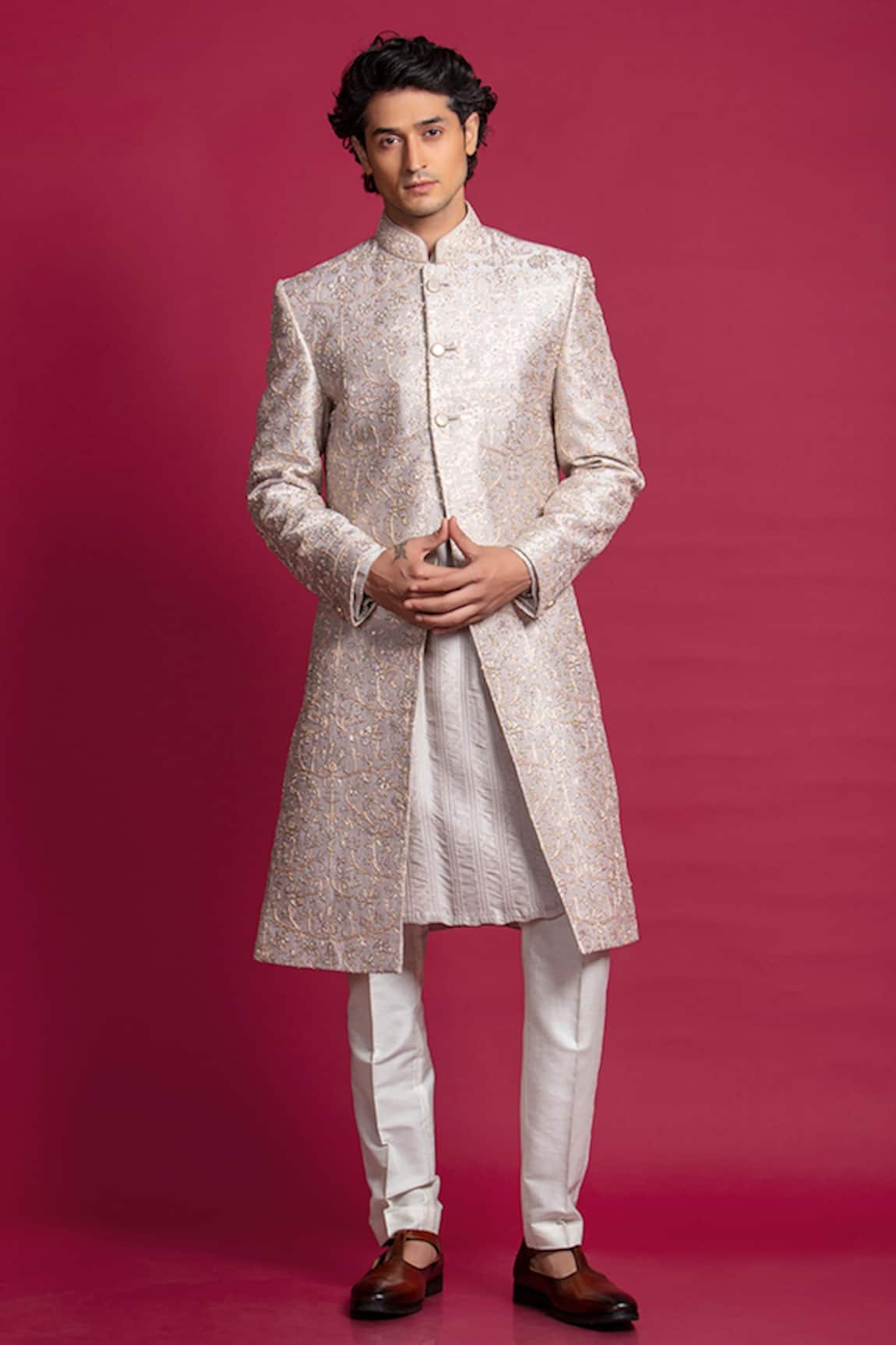 Jayesh Shah Jaal Embroidered A-Line Sherwani Set