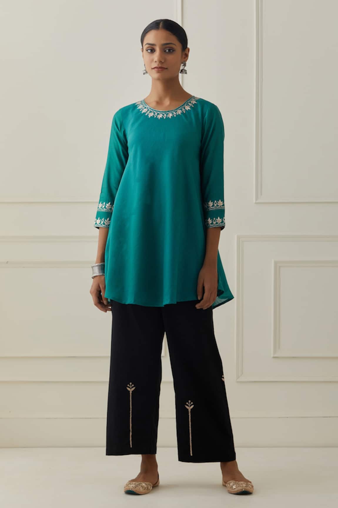 Kamaltaas Chanderi Silk Kurta And Flared Pant Set