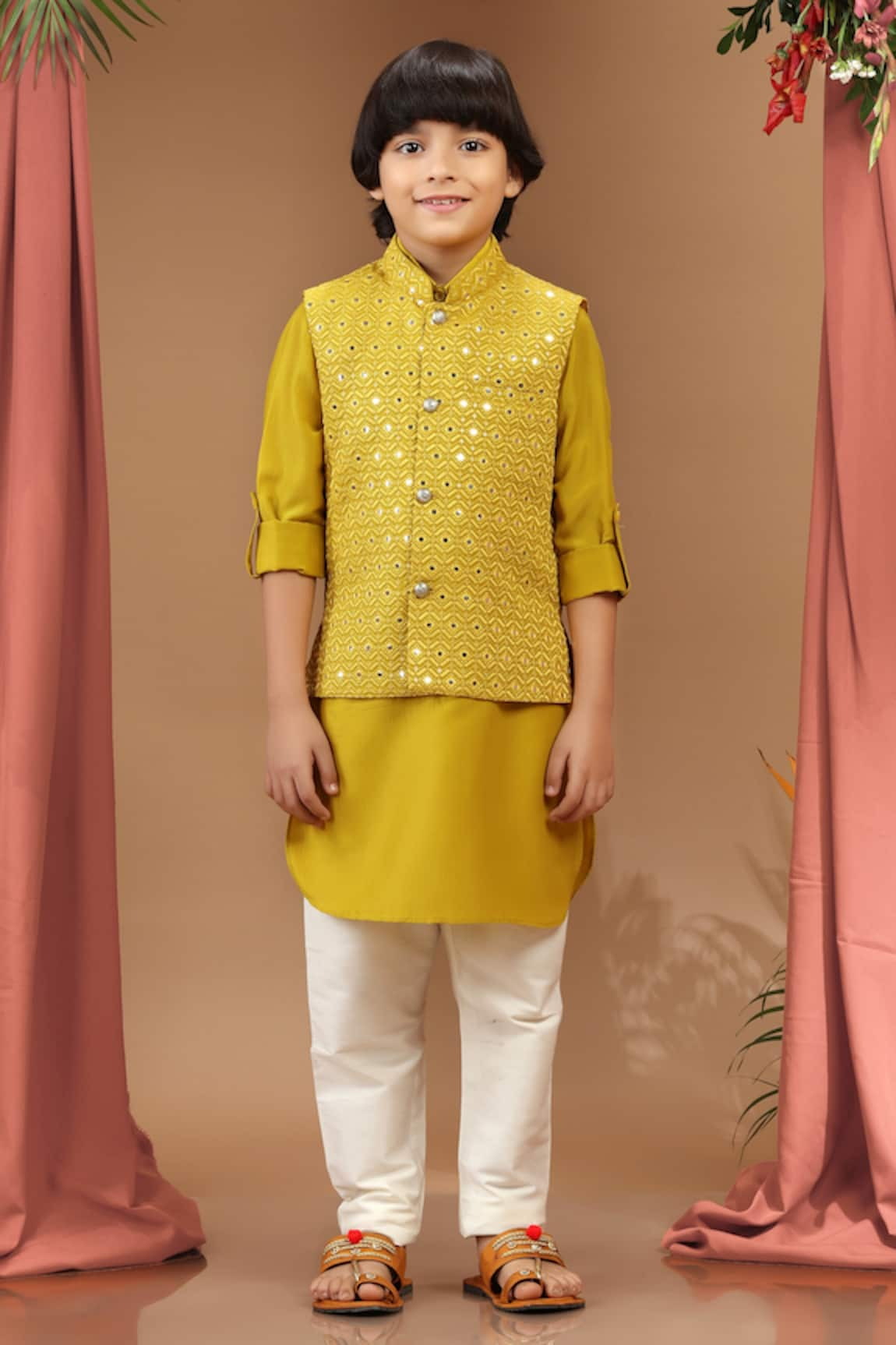 Kora By Nilesh Mitesh Embellished Bundi Kurta Set