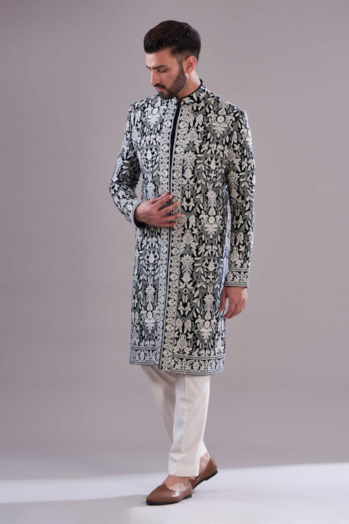 Kasbah Velvet Floral Embroidered Sherwani