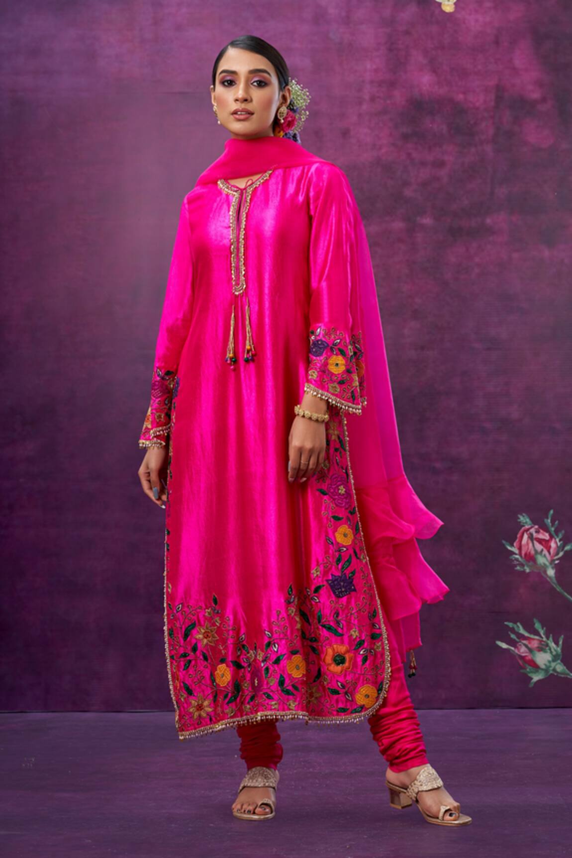 Label Niti Bothra Kora Silk Applique Kurta Pant Set