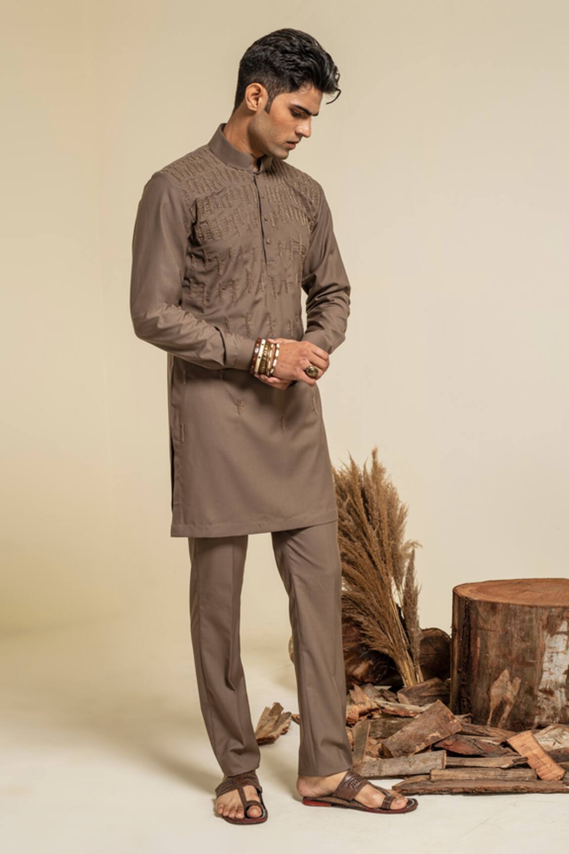 Abkasa Beads Embroidered Kurta & Trouser Set