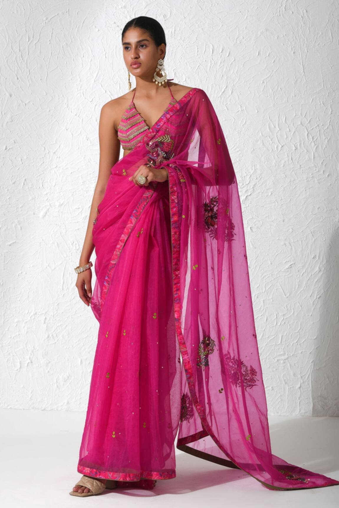 Rishi and Vibhuti Embroidered Saree With Bralette