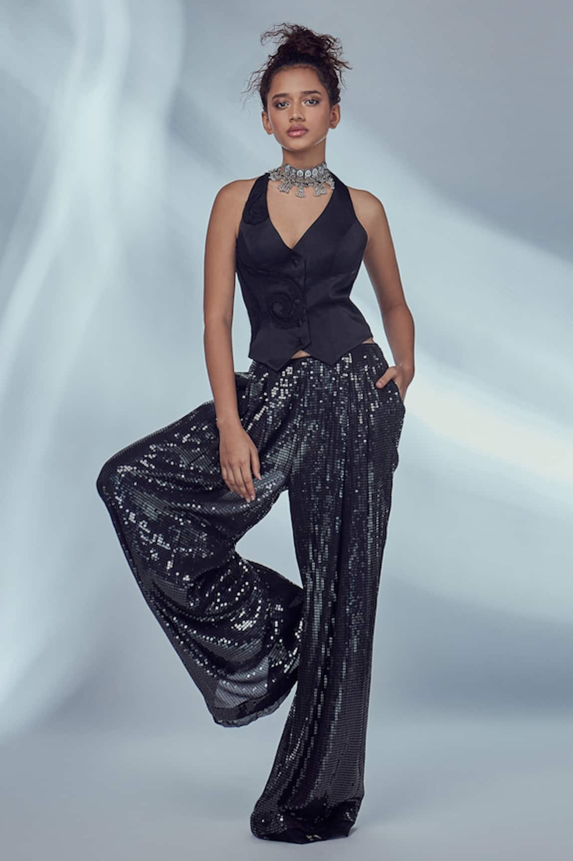 Style Junkiie Sequinned Pleated Pant 