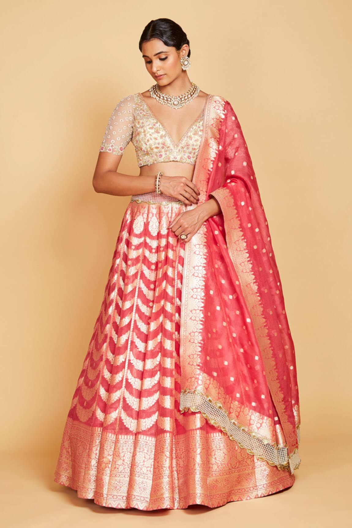 Amrin Khan Periwinkle Cutdana Embellished Blouse And Lehenga Set 