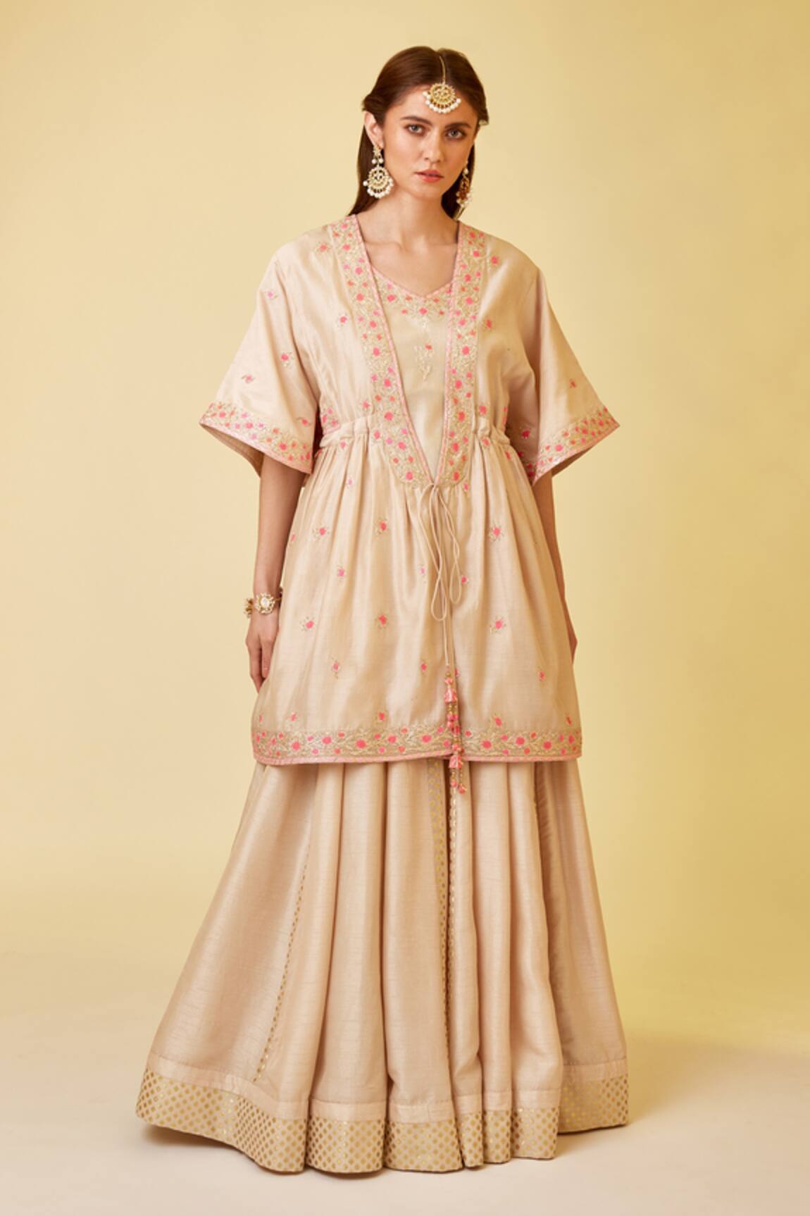 Shyam Narayan Prasad Thread & Gota Work Angrakha Kurta Skirt Set