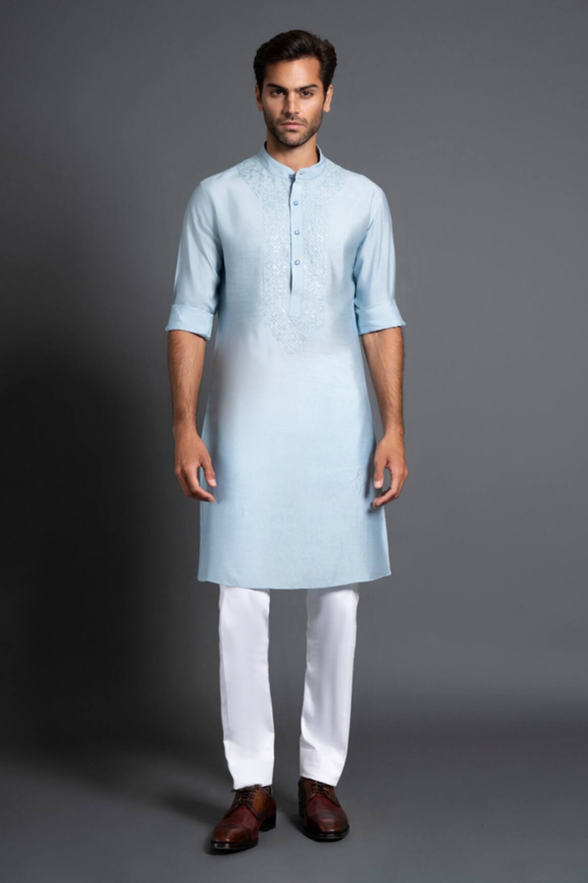 Raghavendra Rathore Jodhpur Silk Embroidered Placket Kurta