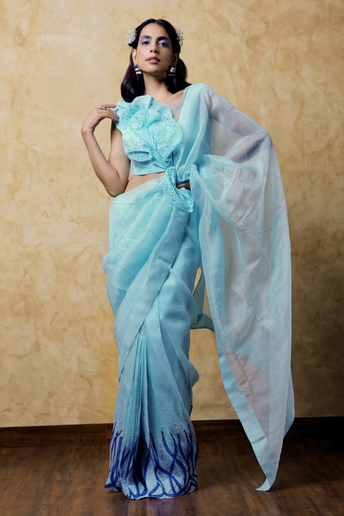Shilpi Gupta Organza Saree With Floral Detail Blouse 