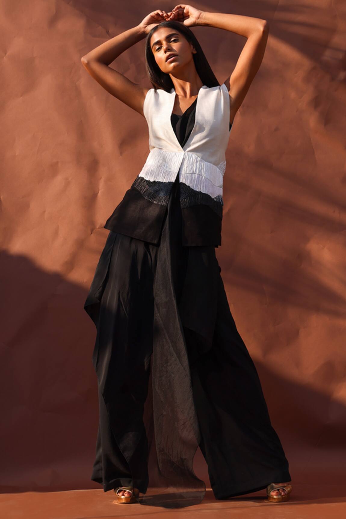 Richa Khemka Rafia Gilet Jacket & Twill Pant Set 