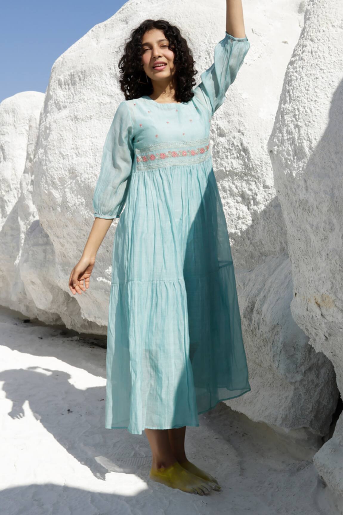 TATWA Handloom Chanderi Tiered Dress