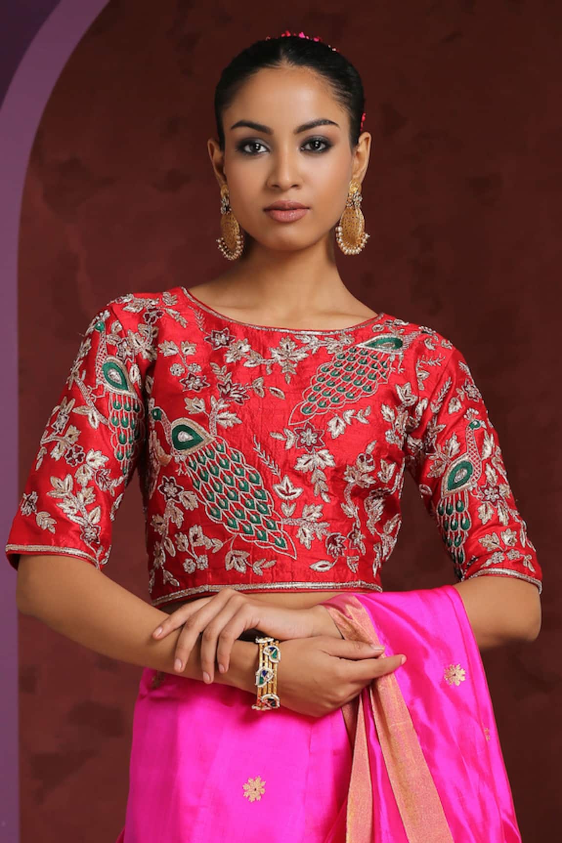 Weaver Story Peacock Embroidered Raw Silk Blouse 