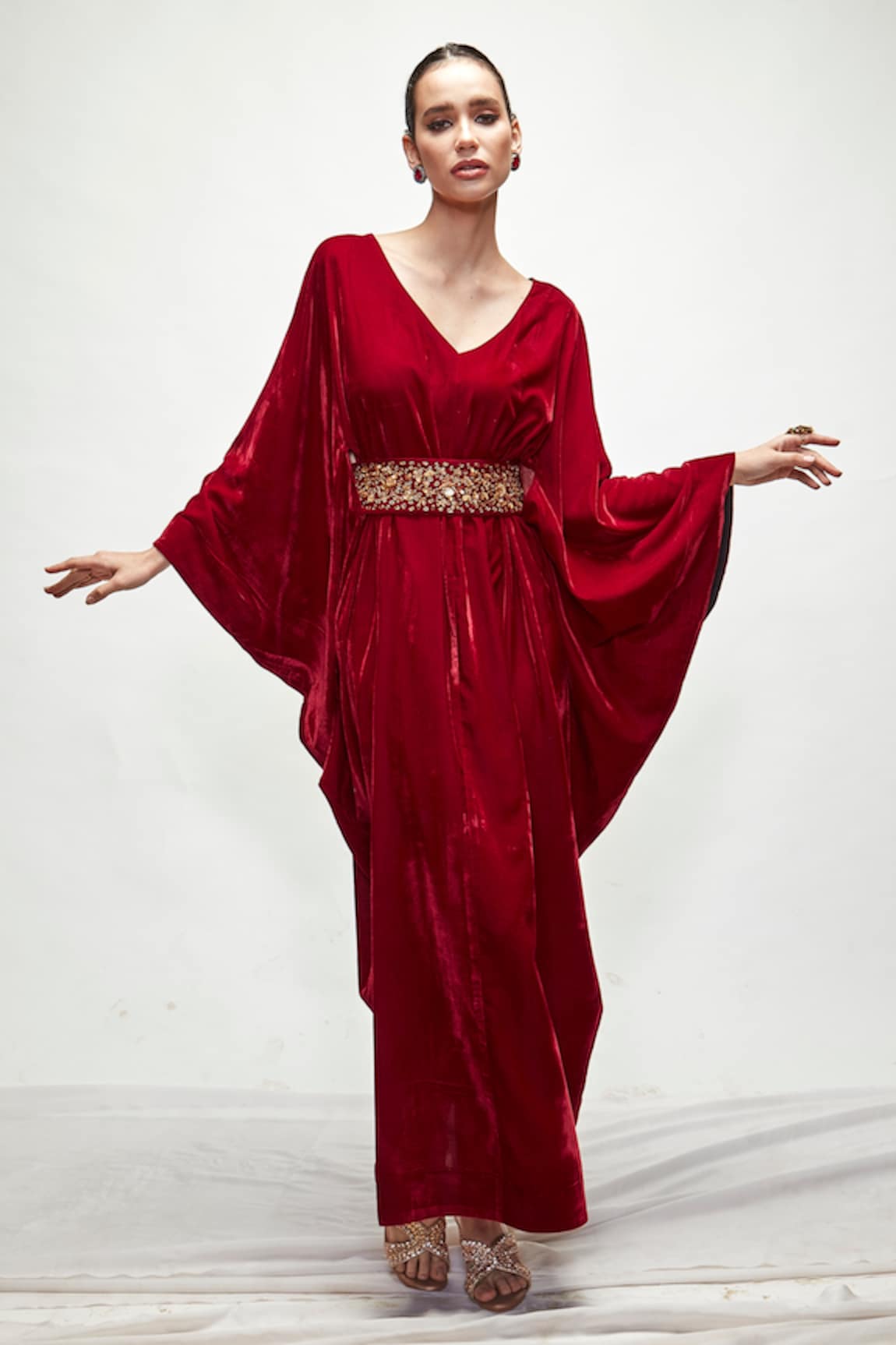 Ranian Velvet Cowl Draped Kaftan