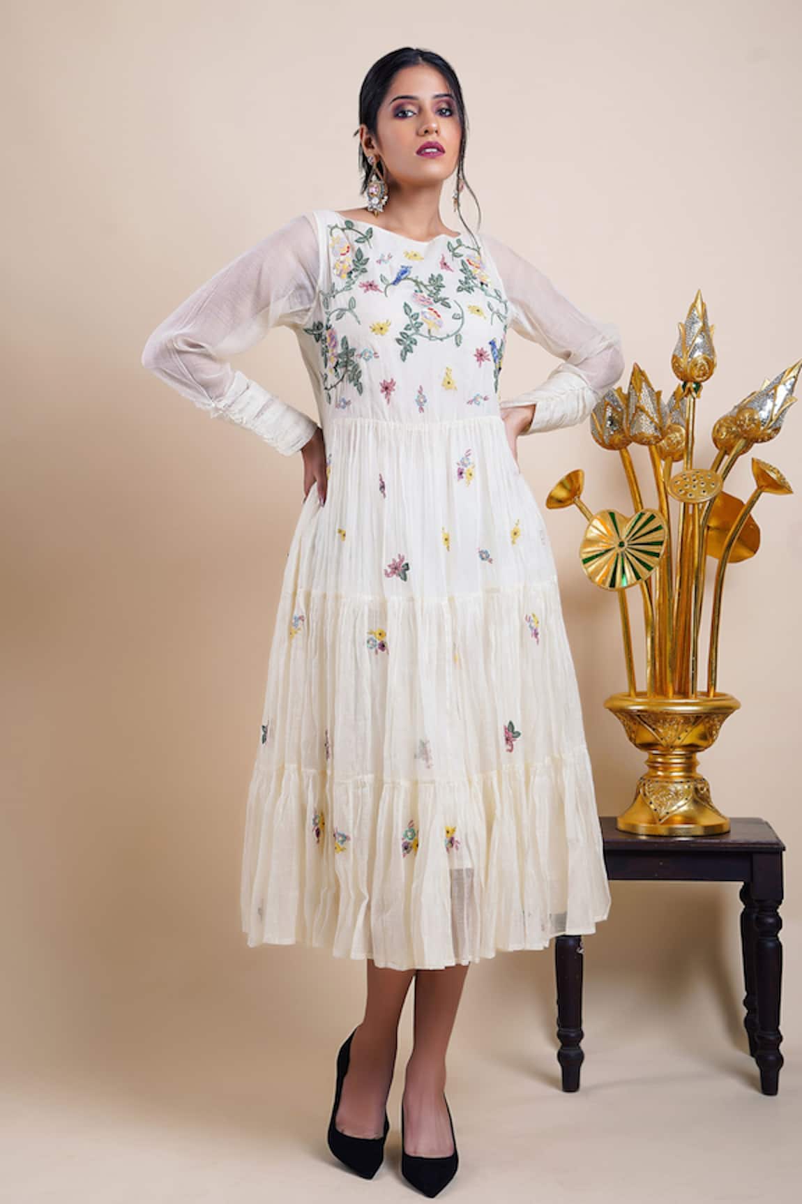 Bhusattva Tiered Embroidered Dress