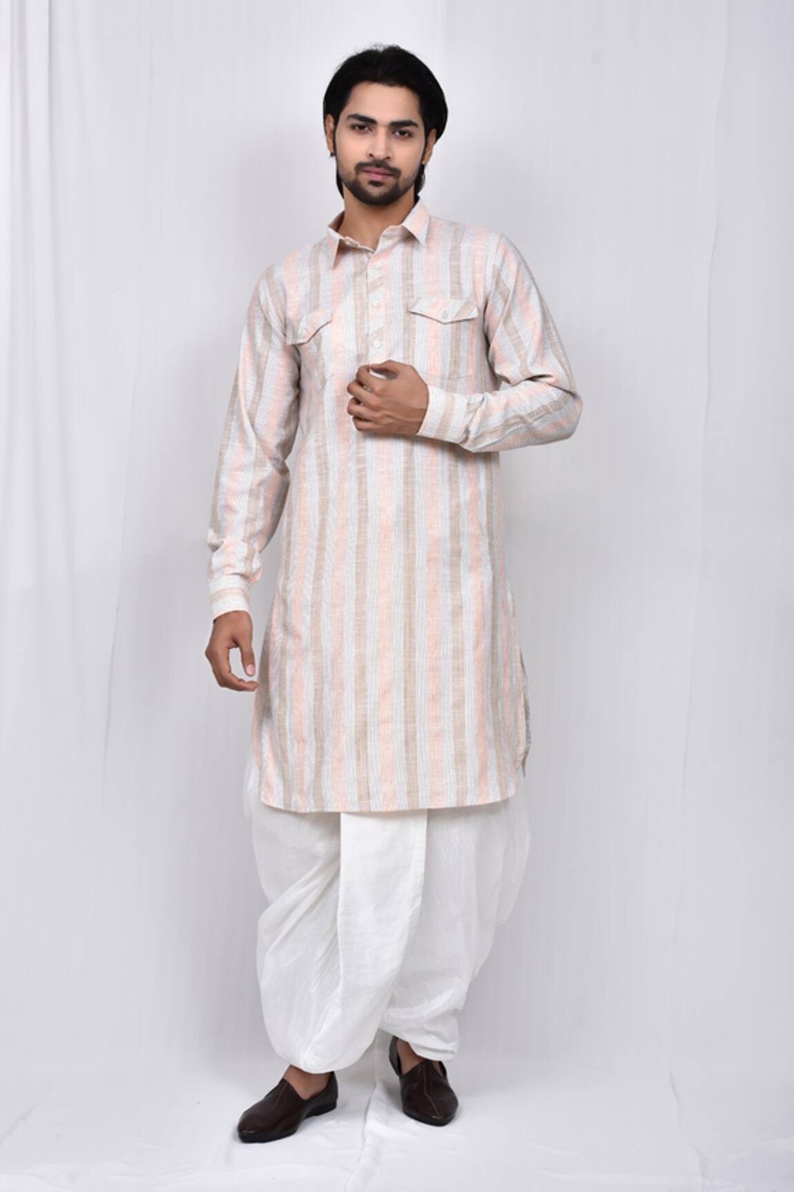 Nazaakat by Samara Singh Striped Long Kurta & Dhoti Pant Set