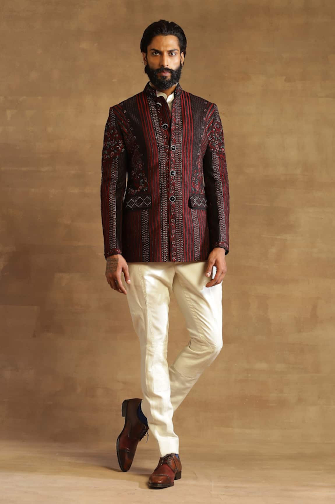 Raghavendra Rathore Jodhpur Texture Embroidered Bandhgala Jacket