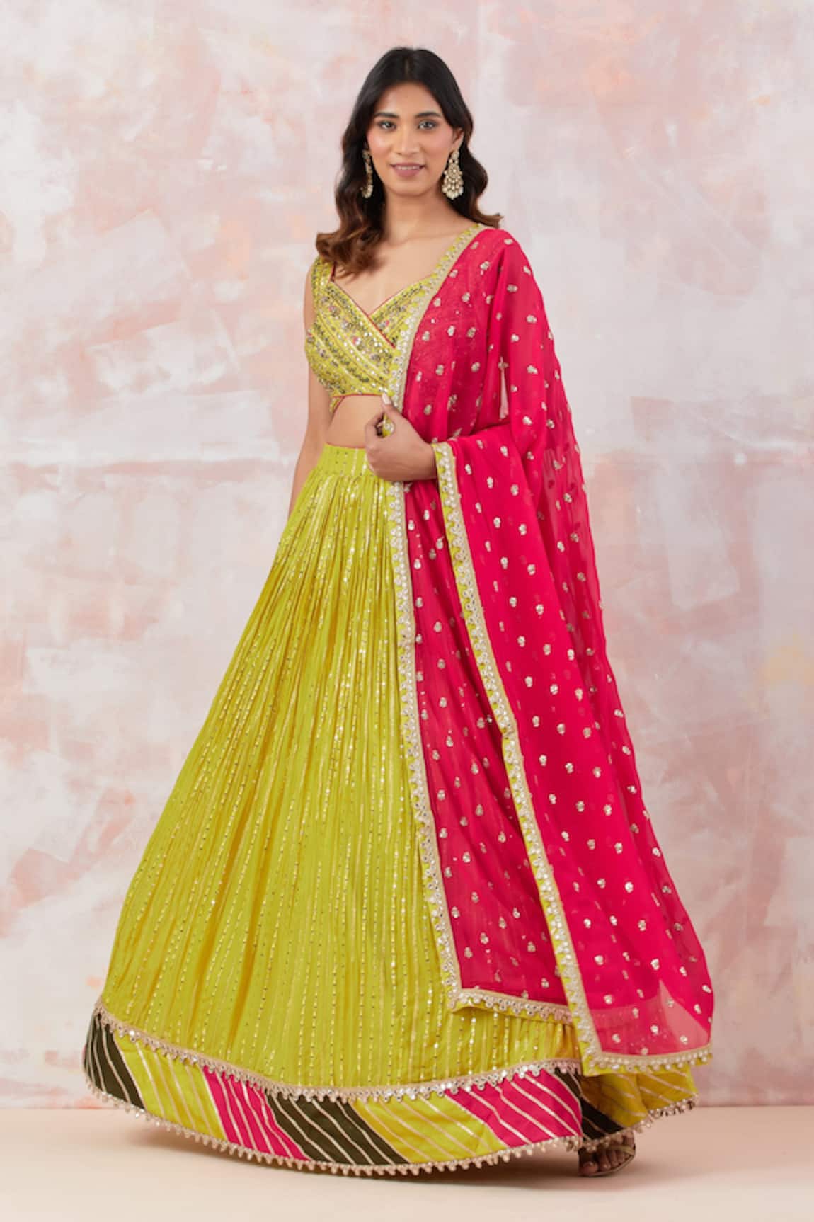 Basanti - Kapde Aur Koffee Stripe Embroidered Lehenga Set