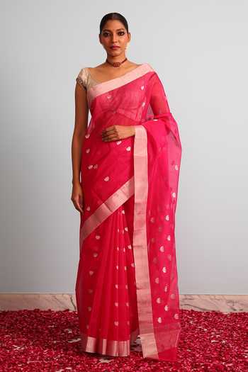 Mint N Oranges Zari Lotus Embroidered Saree 