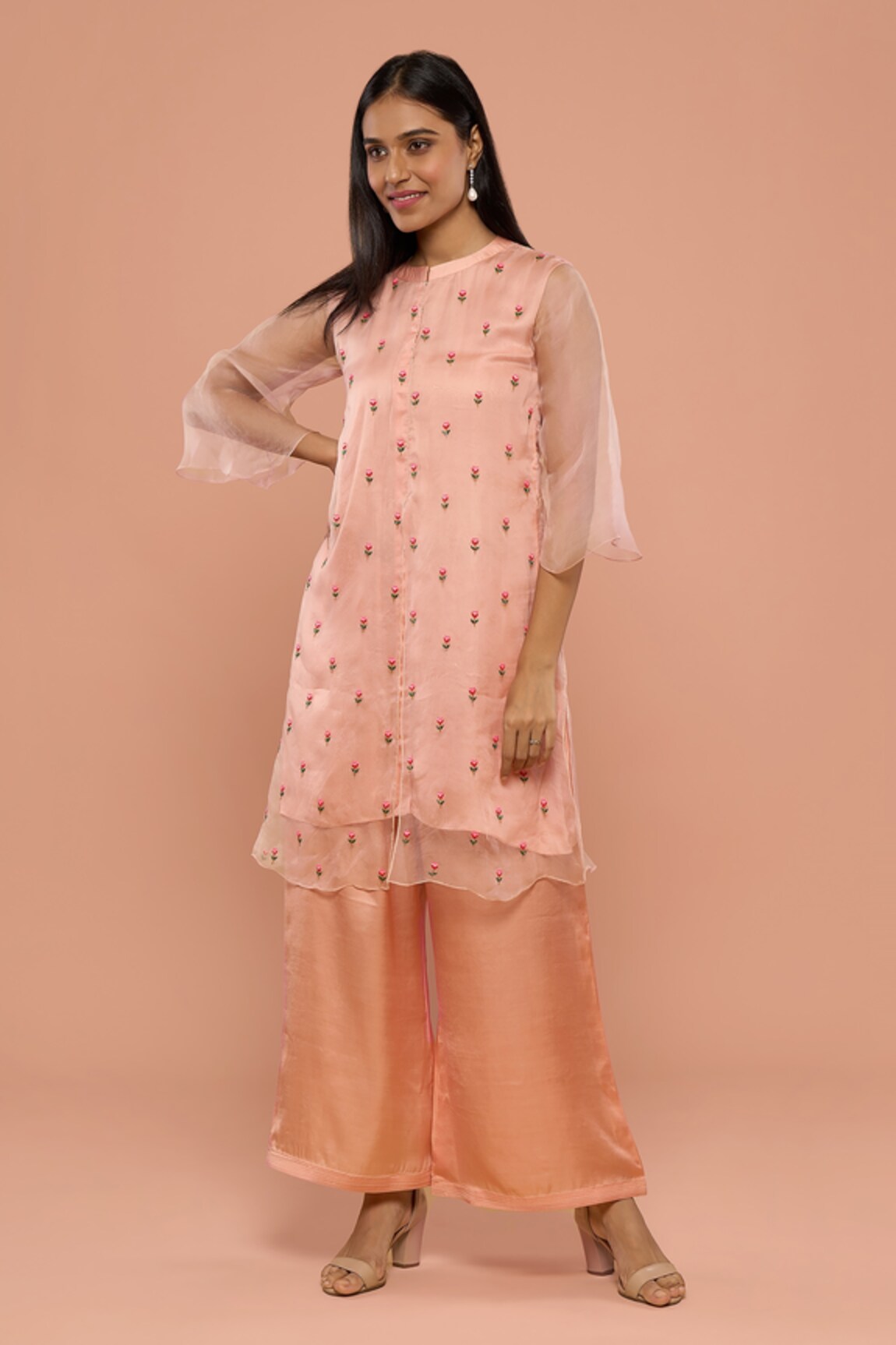 MAYU KOTHARI Rose Embroidered Organza Kurta & Palazzo Set