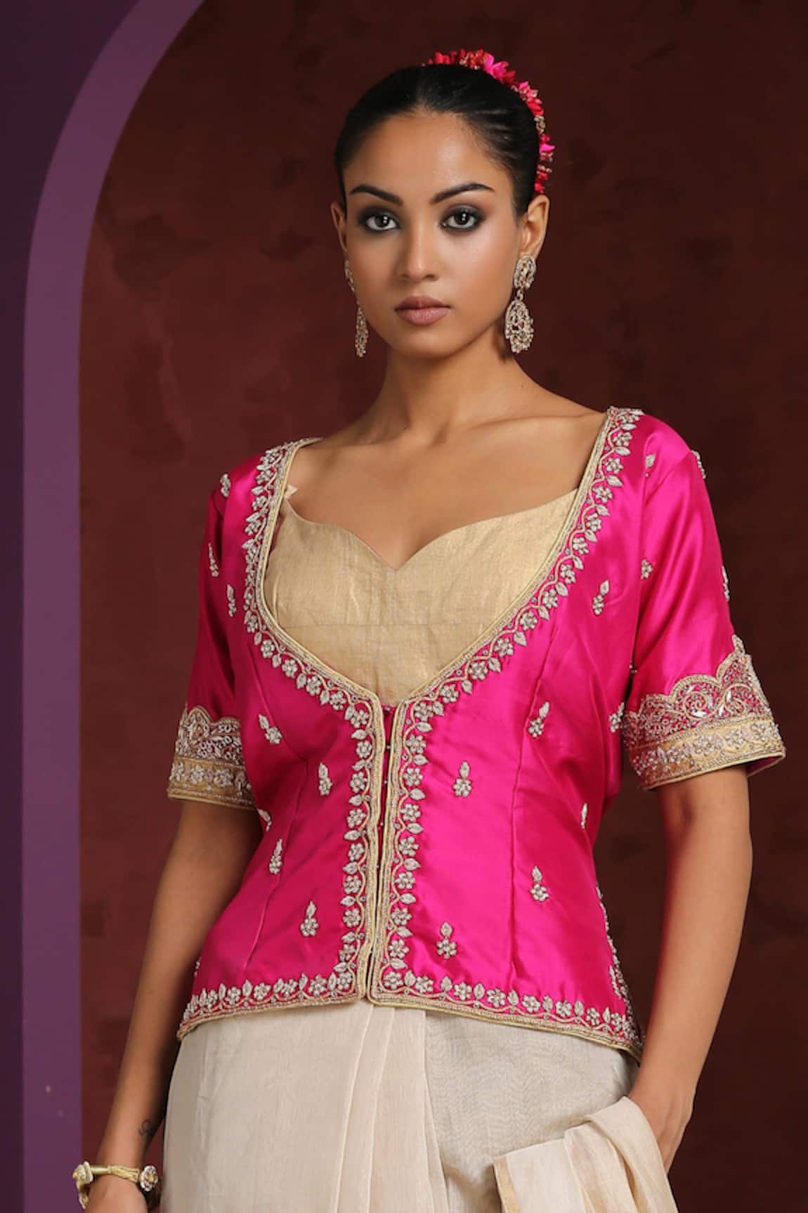 Weaver Story Mughal Border Embroidered Jacket Top 