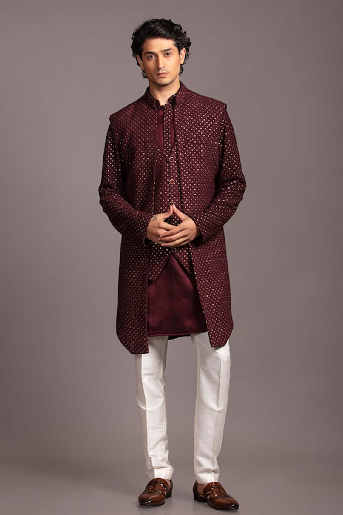 Jayesh Shah Printed Longline Bundi With Kurta Set